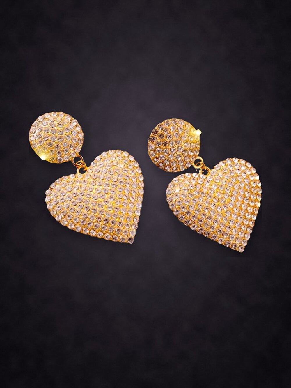 Gold Tone Pave Rhinestone Puffed Heart Drop Earrings NWT